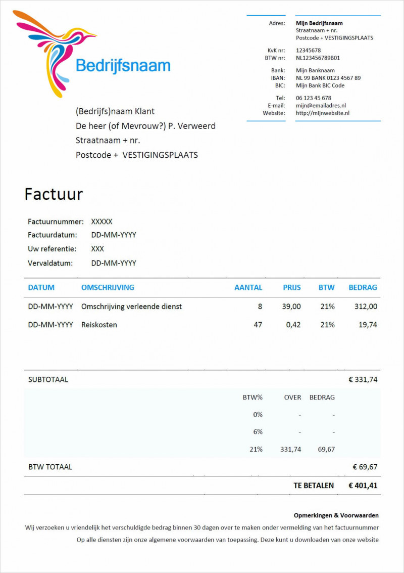 Voorbeeld factuur zzp