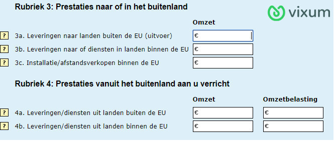 Rubriek 3&4 BTW-aangifte formulier.