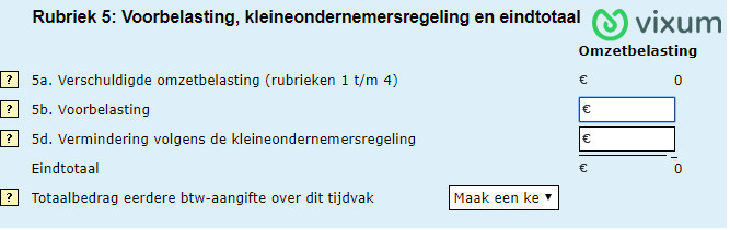 Rubriek 5 BTW-aangifte formulier.