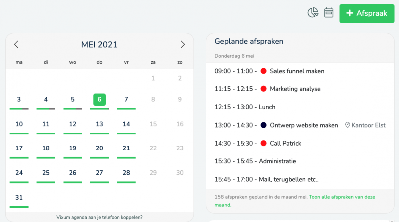 Voorbeeld van een week werkschema in Vixum.